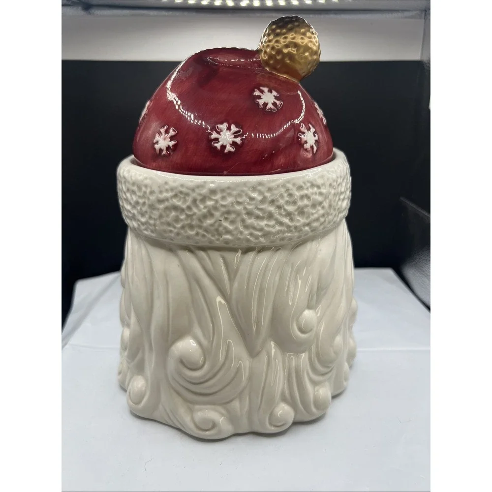 Vintage International Bazaar Christmas Santa Head Red Hat Ceramic Cookie Jar
